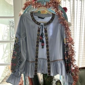 ZARA Woman Embroidered Blouse Bed Jacket